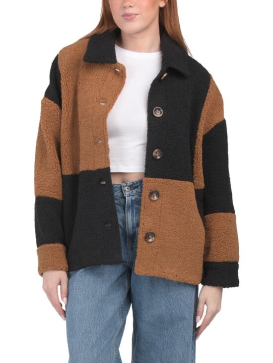 English Factory Jackets & Blazers - ENGLISH FACTORY Oversized Teddy Checkered Jacket
